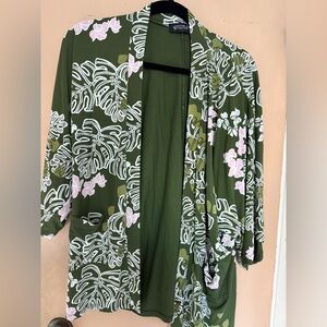 Fighting Eel Olive Green Monstera Kimono